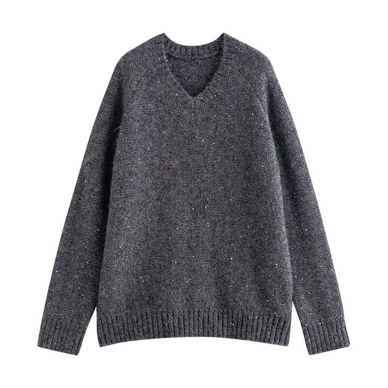 Chuyu Women's Loose V-Neck Sequin Wool Blend Knit Sweater