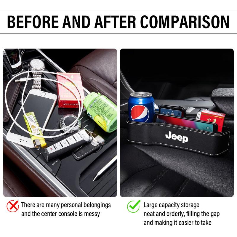 DAIFFT1 Car Seat Gap Filler Manager Leather Multifunctional Car Seat Gap Storage Box Badge For Jeep Grand Cherokee Commander Renegad