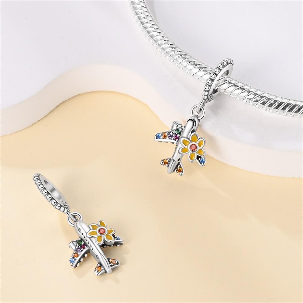 Original Copper Charms Luxury Yellow Flower Airplane Pendant Beads Fit Bracelet Diy Women Making Delicate Gift