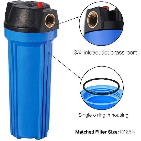 Geekpure 10-Inch Whole House Slim Water Filter Housing for 2.5" X 10" Filter - 3/4"NPT Brass Port - with Air Relief Valve-Blue (1)