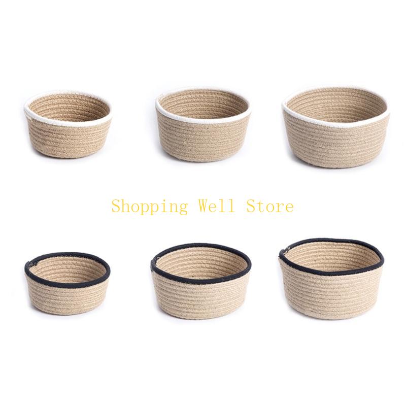 KX4B 3Pcs Round Braided Linen Baskets Handwoven Linen Rope Organization Baskets Portable Round Storage Container