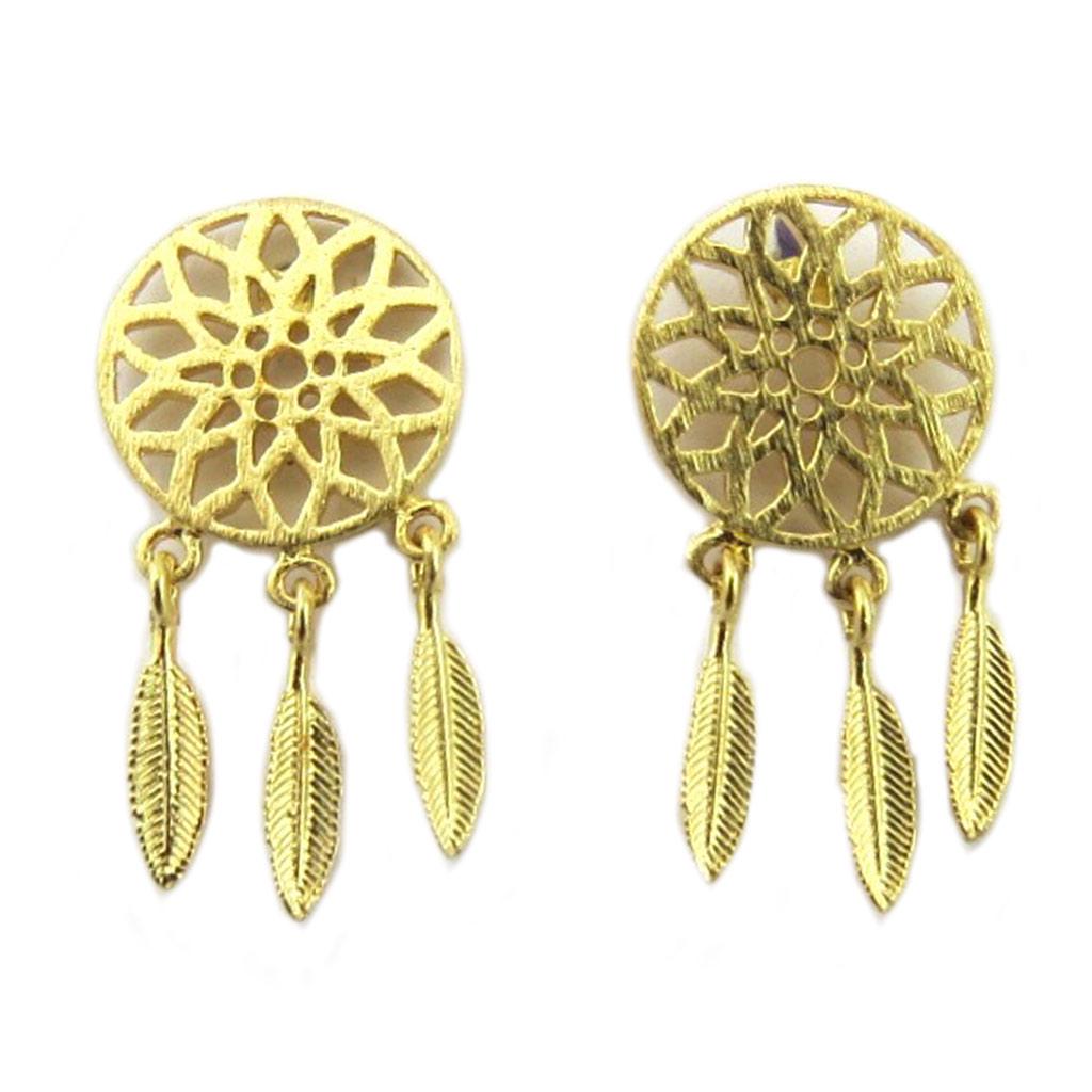 7bis [P8227] - Handgefertigte 'Boho' Ohrringe (Traumfänger) goldfarben - 20x10 mm