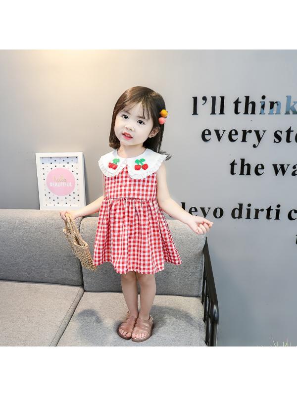 

Повседневное платье без рукавов с вишневым дизайном для маленьких девочек на лето