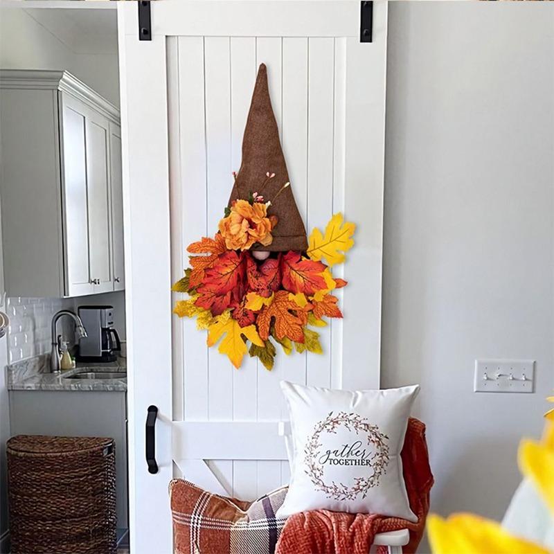 Fall Wreaths for Front Door Gnome Maples Leaf Wreath Thanksgiving Decoration