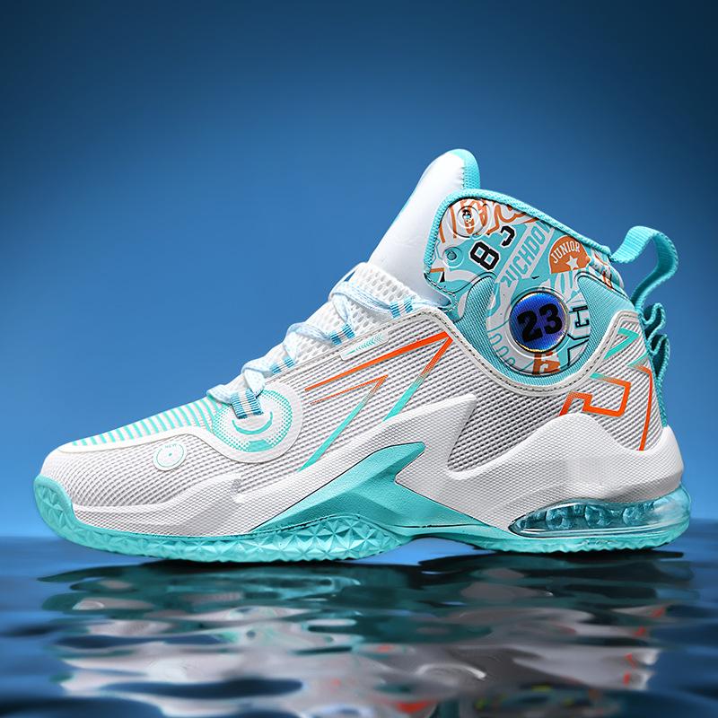 Basketball Shoes Boys Sneakers Air Cushion Shock Absorption Lightweight Medium Help Foot Protection Teenagers Medium Shoes High Top Shoes