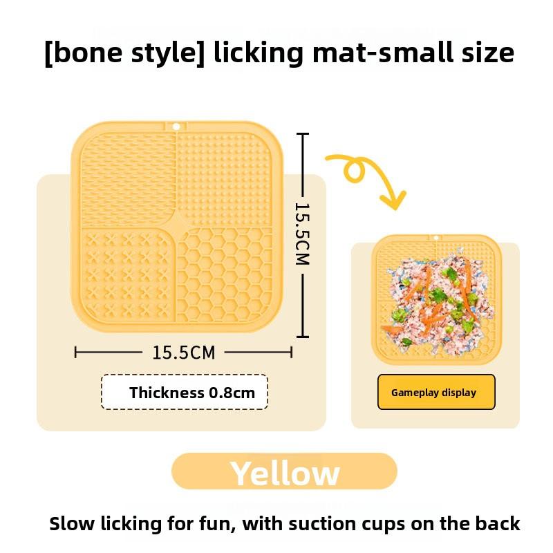 Silicone four-compartment slow-feeding mat with suction cups for home use, silicone pet licking mat, slow-feeding mat for dogs Yellow - [Small Size]