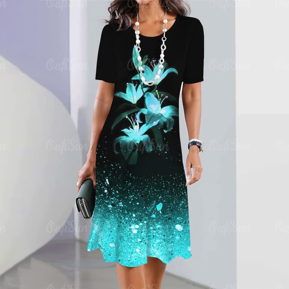 Women's printed long dress, short-sleeved dress, sexy and fashionable top