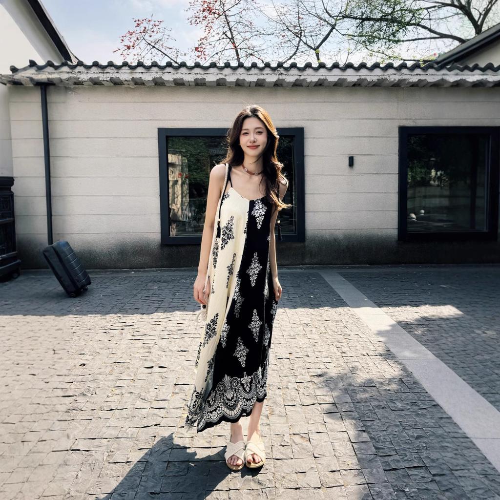 European and American Women's Summer Temperament Elegant Sleeveless Printed Bohemian Dress