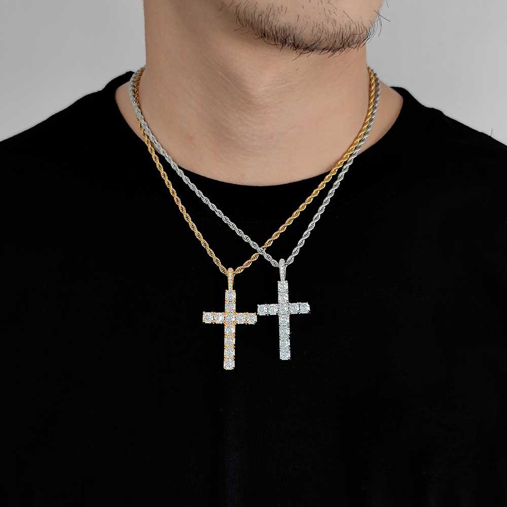 Modna Prosta Biżuteria Krzyż Błyszcząca Iced Out Cyrkonia Diament 18k Białe Złoto Platerowany Naszyjnik z Zawieszką Krzyż Dla Mężczyzn Kobiet