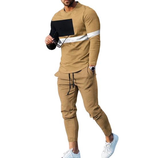 2Pcs/Set O-neck Long Sleeve Mid-rise Elastic Waistband Pockets Men Outfit Spring Autumn