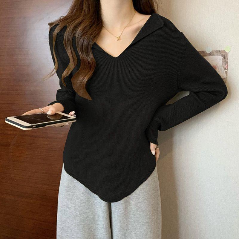 Irregular Base Shirt Spring and Autumn Shoulder Slimming Thin T-shirt Top