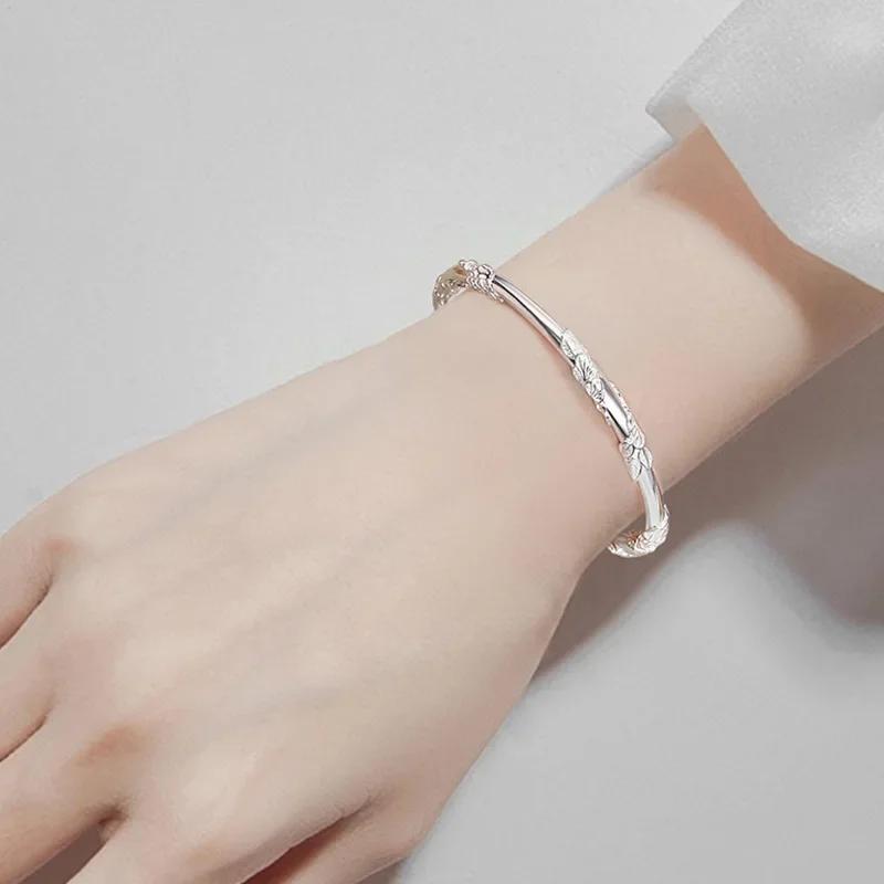925 Silver Flower Bracelet For Women Original Texture Adjustable Solid Bracelets Light Luxury Party Jewelry