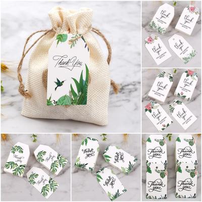 100PCS Paper Thank You Cards Green Leaves Hanging Tags Thank You Labels Gift Wrapping Cards
