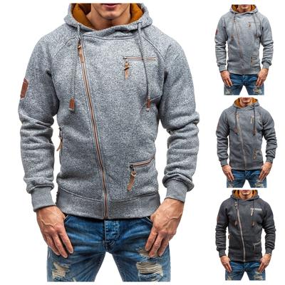 Men‘s  Color Zipper Pullover Long Sleeve Hooded Sweatshirt Tops Blouse