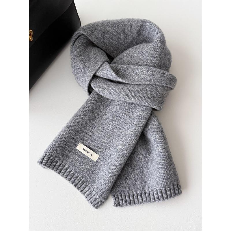 Korean Style New Versatile Solid Color Pure Wool Scarf for Women Autumn and Winter Warm Knitted Scarf Fashionable Versatile Scarf