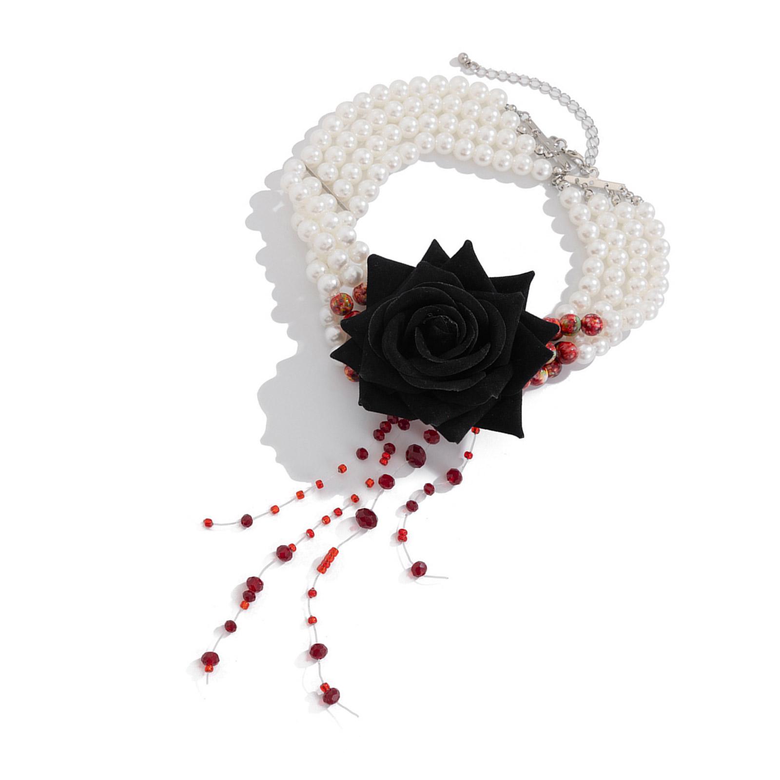 

Beaded Necklace Rose Pendant Necklace Tassels Necklace Elegant Bracelet Fashion Jewelry Present for Woman and Girls 2