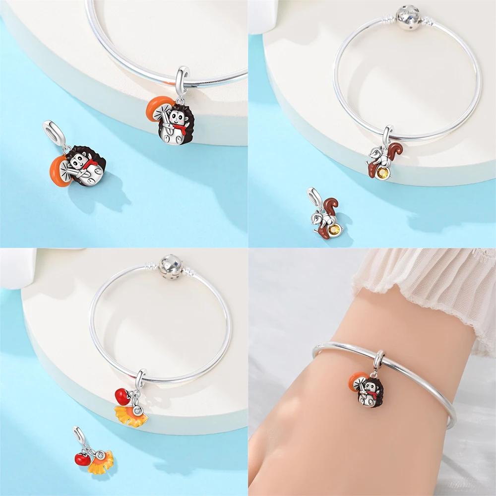 Originalcopper Brown Squirrel Hedgehog Autumn Collection Pendant Bead Fit Women Bracelet Diy Valentine'S Fine Gift Jewelry