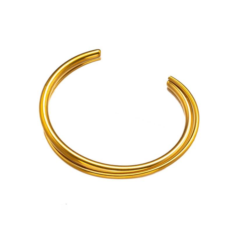 Minimalist Geometric Double-Layer Open Cuff Bracelet Women 18K Gold Plated Titanium Steel Fashion Jewelry