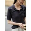 Demana Damen Pailletten Blumen Kurzarm Polo Strickoberteil