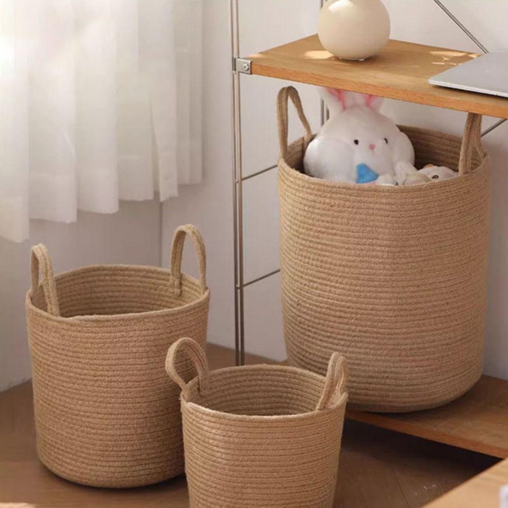 Cotton Linen Woven Dirty Laundry Basket Decorative Foldable Straw Wicker Rattan Storage Basket Large Capacity Handmade