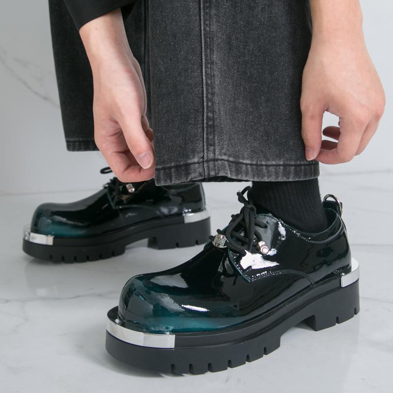 Zapatos Casuales para Hombre Coloridos Cabeza Grande Estilo Británico Suela Gruesa Elevadores Versátiles con Cordones Suela de Goma Calzado para Adultos