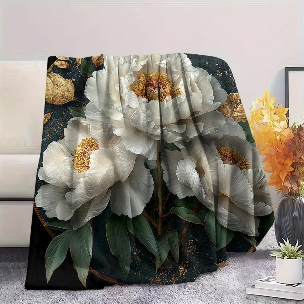 Flower Print Flannel Blanket, High quality Comfortable for All Seasons, Home Decor, Warmth and Comfort, Perfect for Christmas Gifts