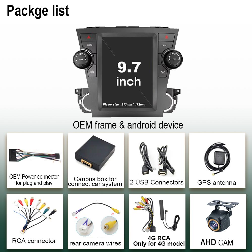 9.7 Inch Touch Screen For Toyota Highlander 2 XU40 2007 - 2013 Car Radio Video Multimedia Player No 2 Din Autoradio Android 14