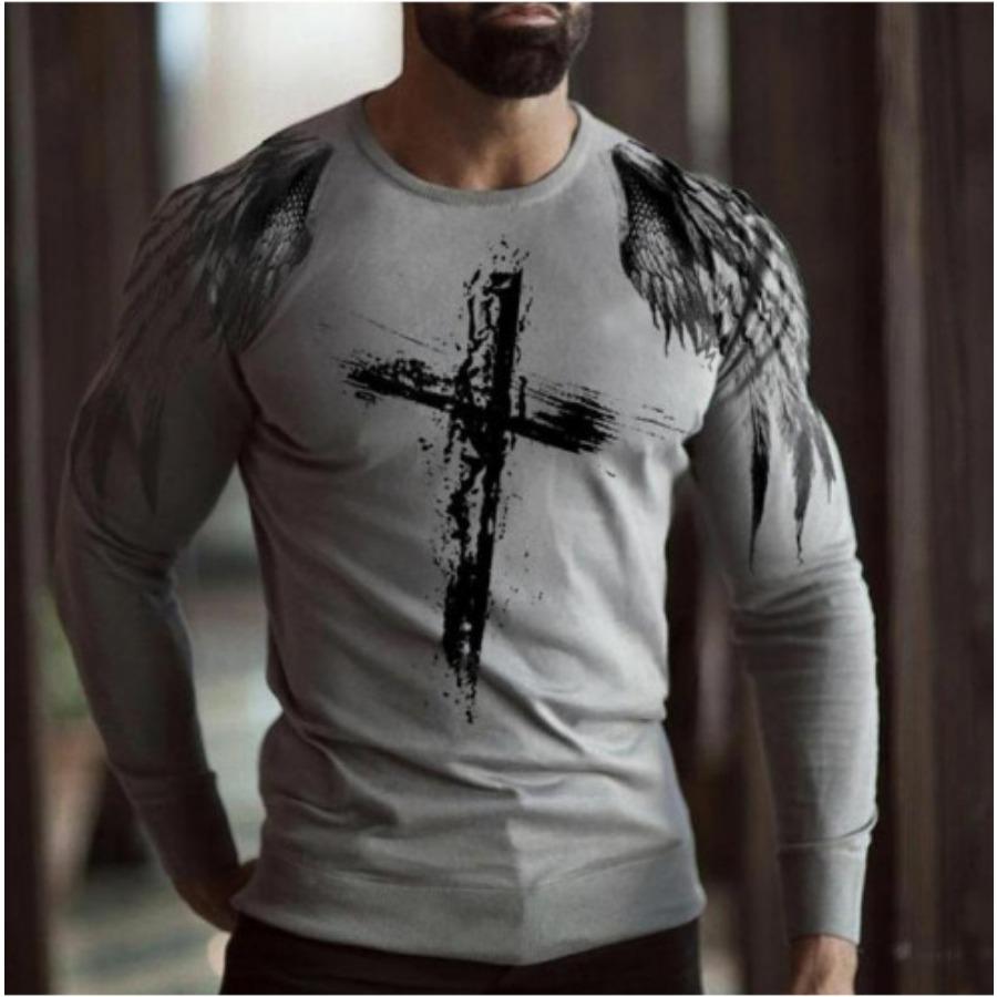 Men Simple T Shirts Sport Wear Spring Autumn Round Neck Long Sleeve Top Men's Plus Size 3d Print T Shirt