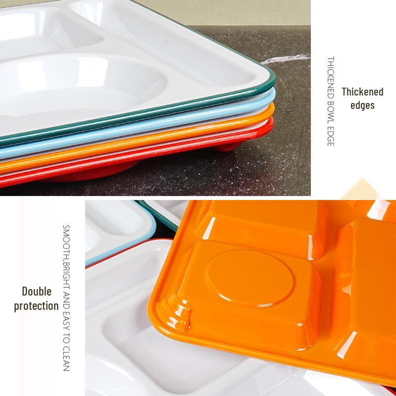 Two-Color Melamine Six-Grid Fast Food Serving Plate - School Cafeteria Rectangular Divider Plate