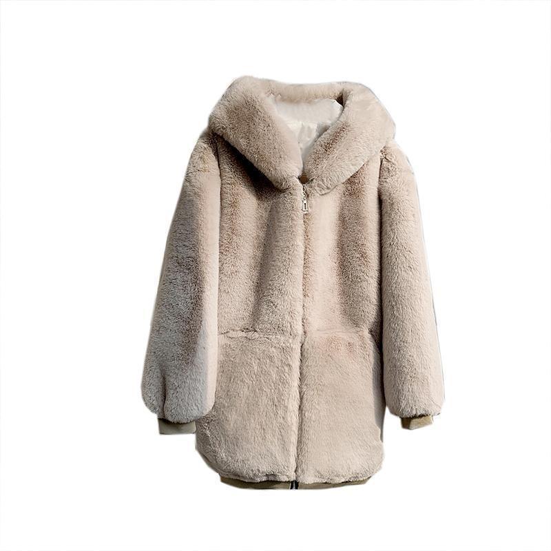 Winter plush imitation fur coat women's new loose and thickened imitation rabbit fur coat medium and long cotton clothes