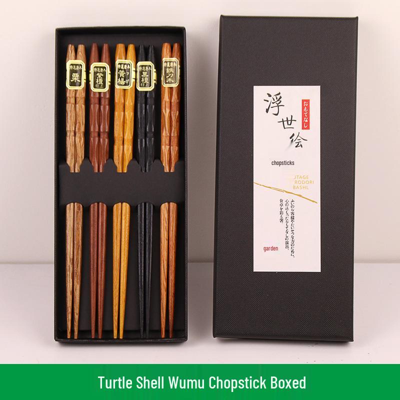5-Pair Japanese Non-slip Bamboo & Wooden Chopsticks Gift Set