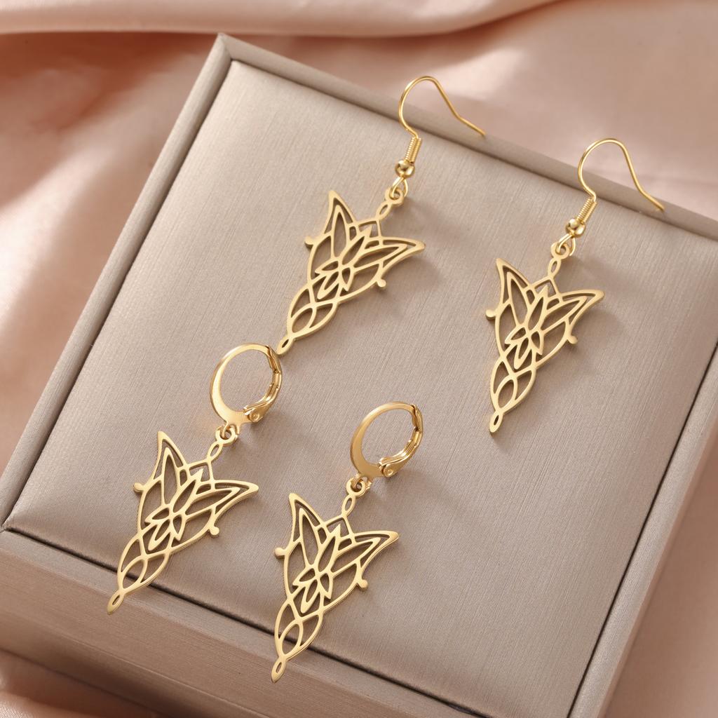 The Lord of the Rings Pendant Earrings Stainless Steel Elf Princess Sacred Geometry Pendant Retro Earrings Jewelry Gifts