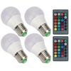 4pcs E27 RGB LED Light Bulbs Colorful Decorating Lamp with 2 Remote Controls 3W AC85‑265V