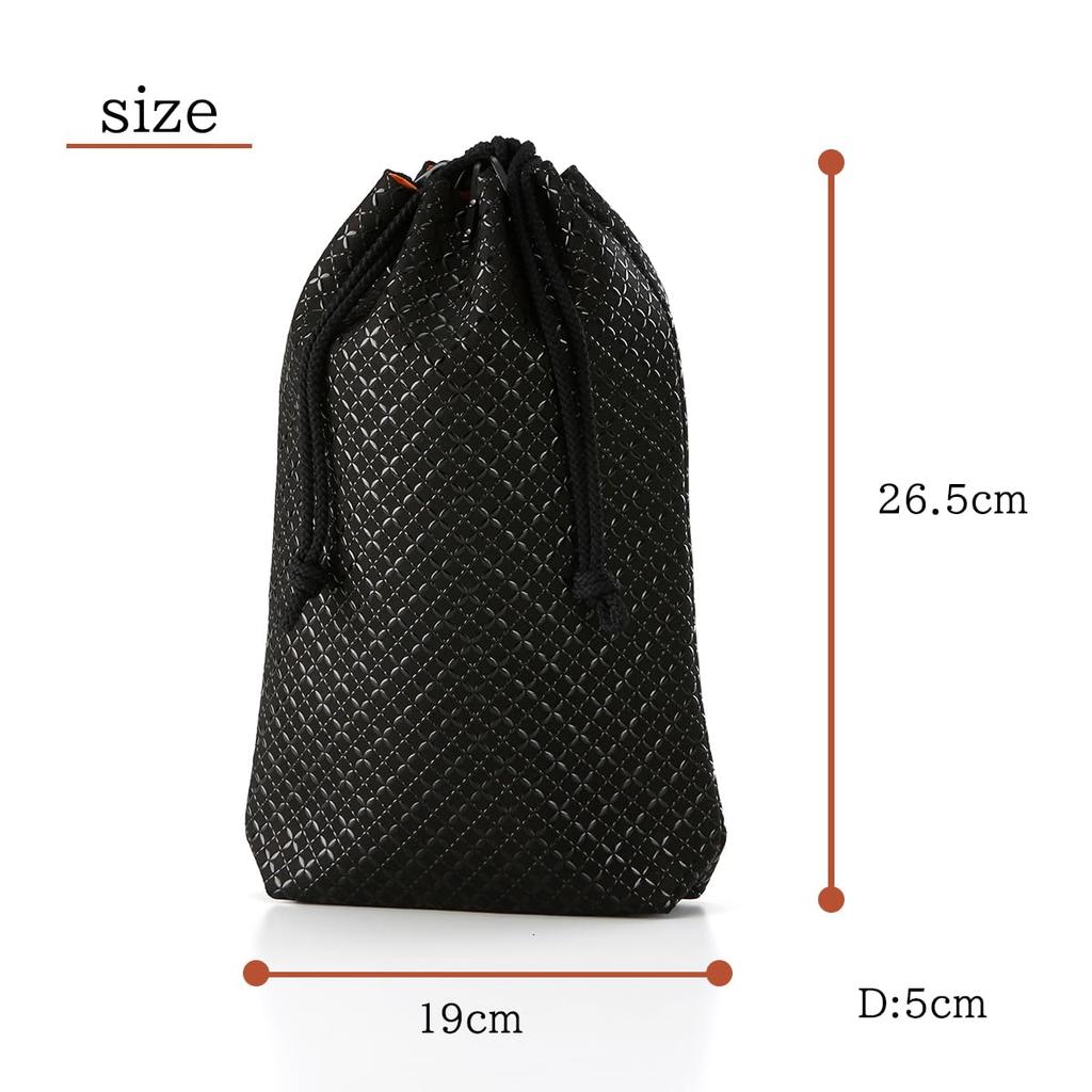 Inden HISOCA Traditional Craft Koshu Inden Deerskin Lacquer Original Brand Drawstring Bag Black with Black Lacquer Shippo Pattern [Indenya] [No.9409]