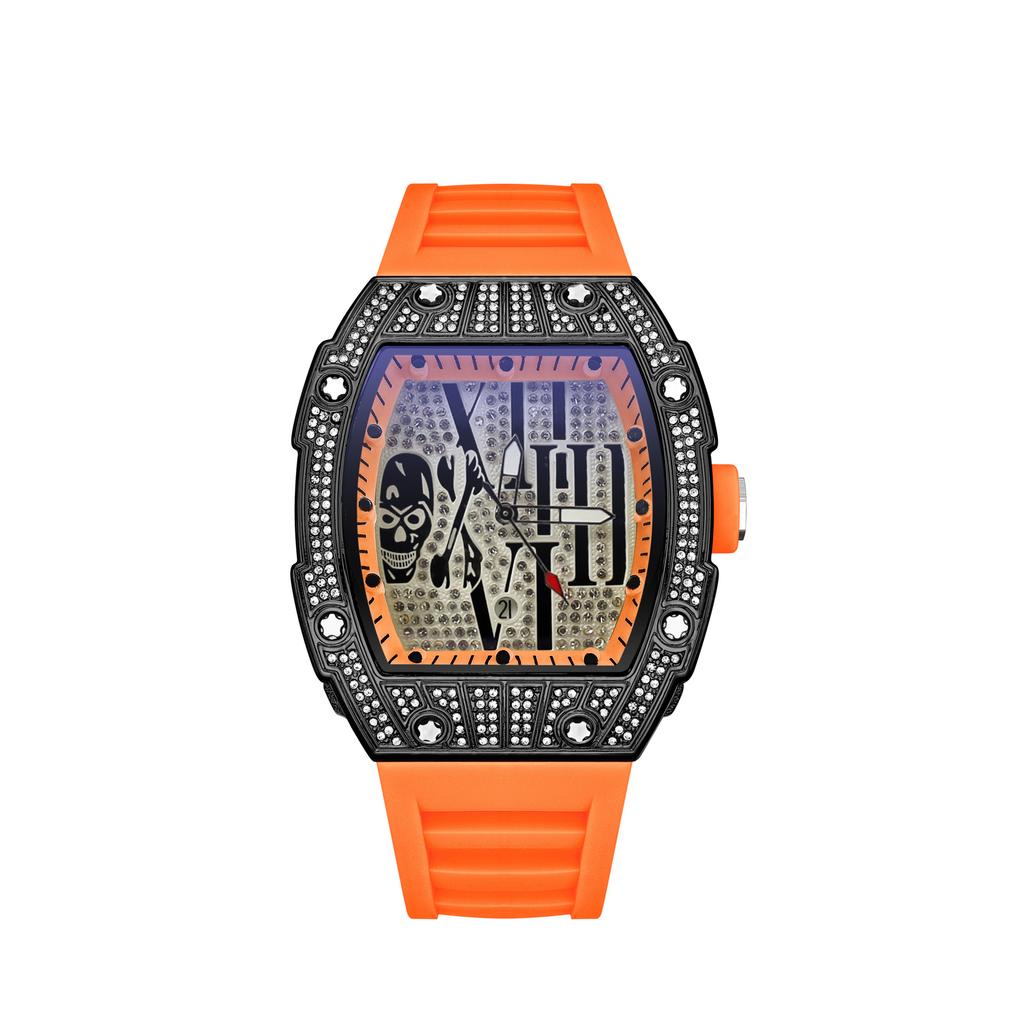Barrel-Shaped Dial Full Diamond Watch Casual Calendar Quartz Watch