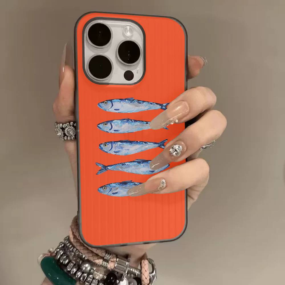 

Sardines Fish Phone Case For IPhone 11 12 13 14 15 16 17 Pro Max PLUS Pro Wave Corrugated Silicone Case iPhone 15pro max