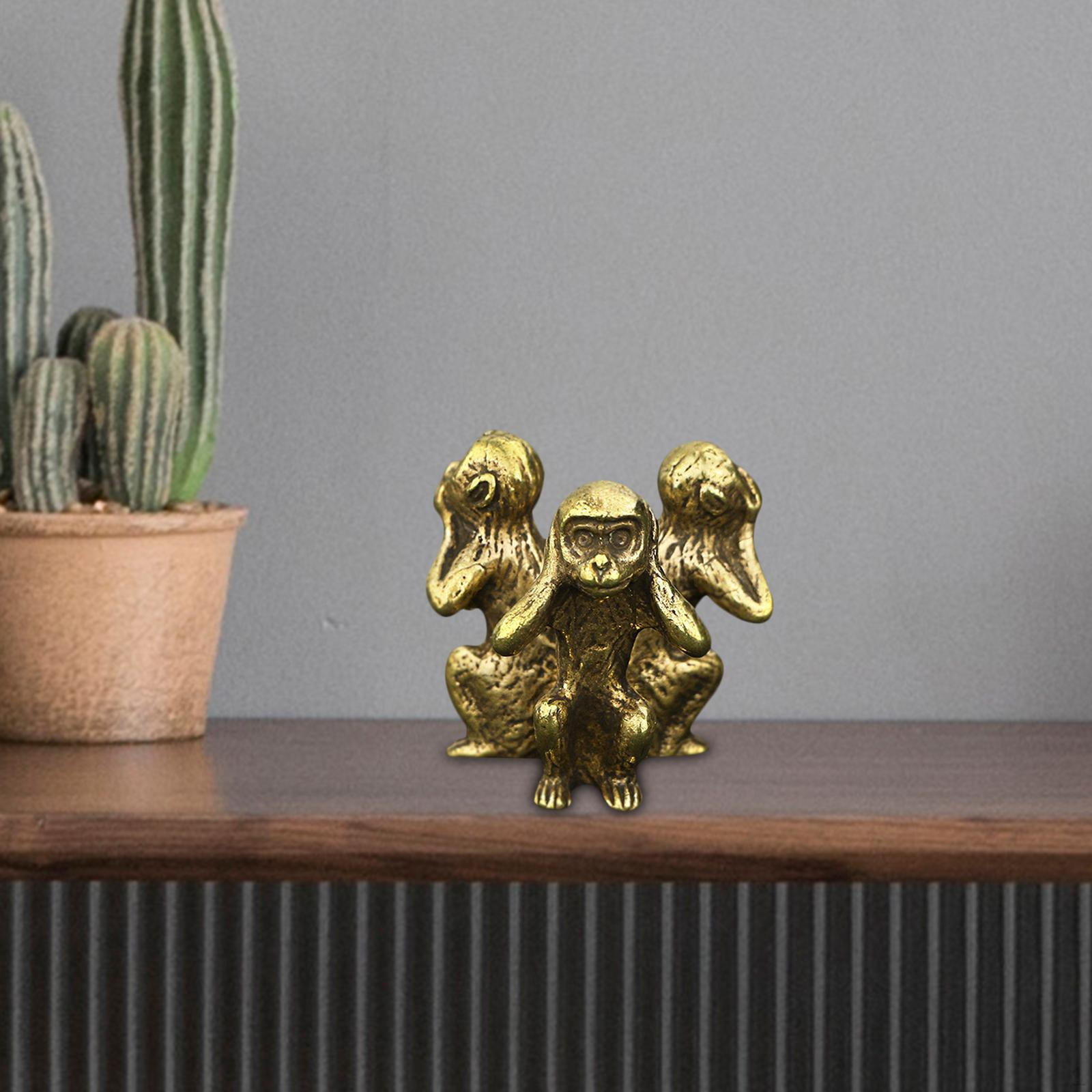 

Monkeys Figurine Animal Statues Ornament Golden See No Speak Evil Sculptures Handmade for Indoor