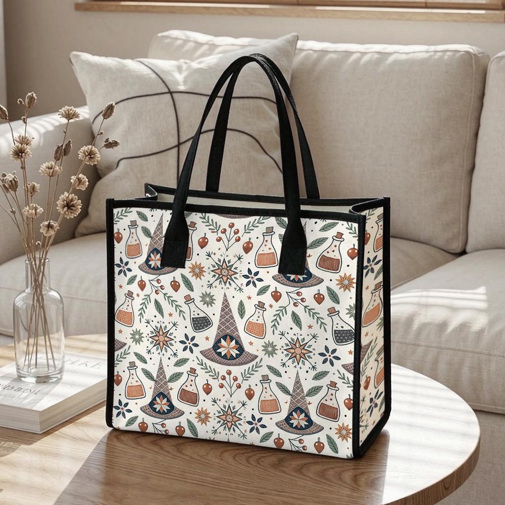 Witchy Magic Pattern Tote Bag Casual Large Capacity Daily Use Shoulder Bag for Women