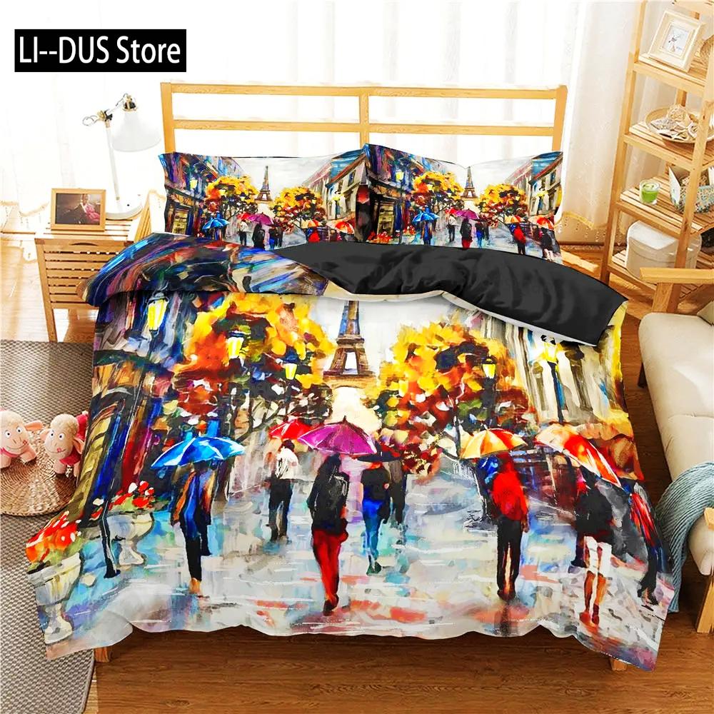 Comforter Eiffel Tower King Size Paris Tower Bedding Set Microfiber French Style Home Decor Grey Cityscape