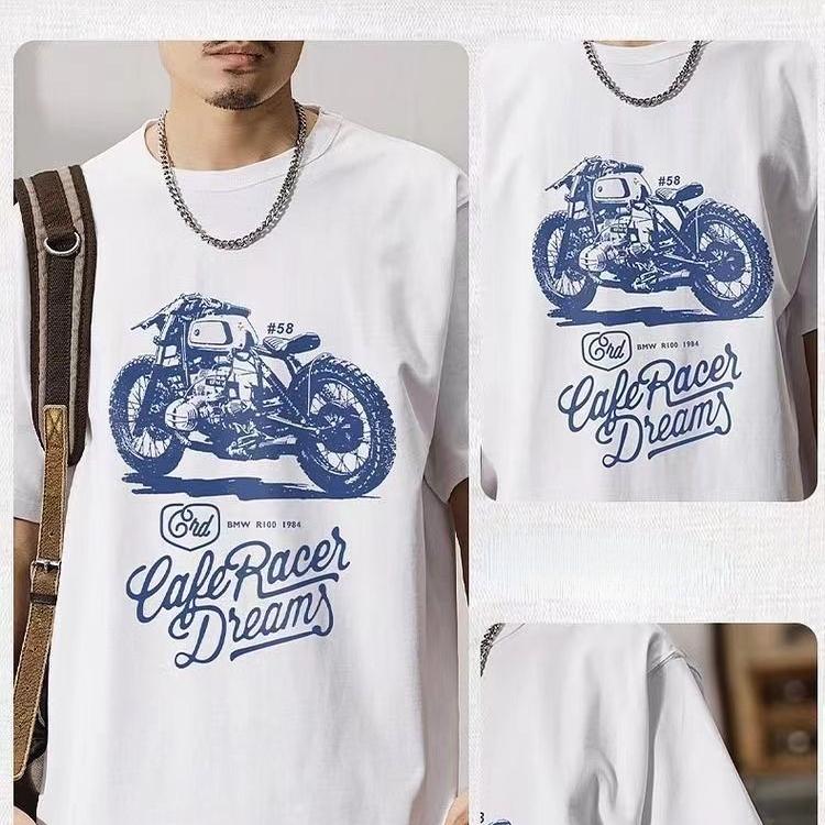 Summer Men Vintage Motorcycle Print T Shirt Casual Short Sleeve Tee Shirt Oversized Sports T-shirts