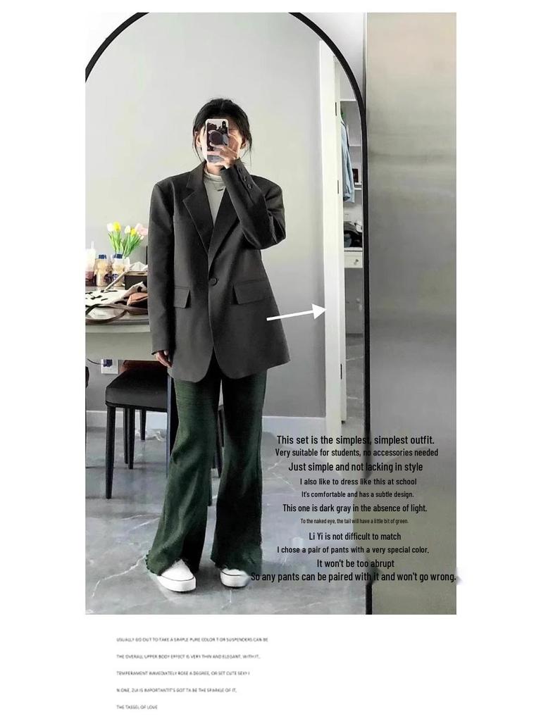 Women's High-End Grey Suit Jacket - Autumn 2025, Korean Style, Loose Casual Fit for Early Autumn