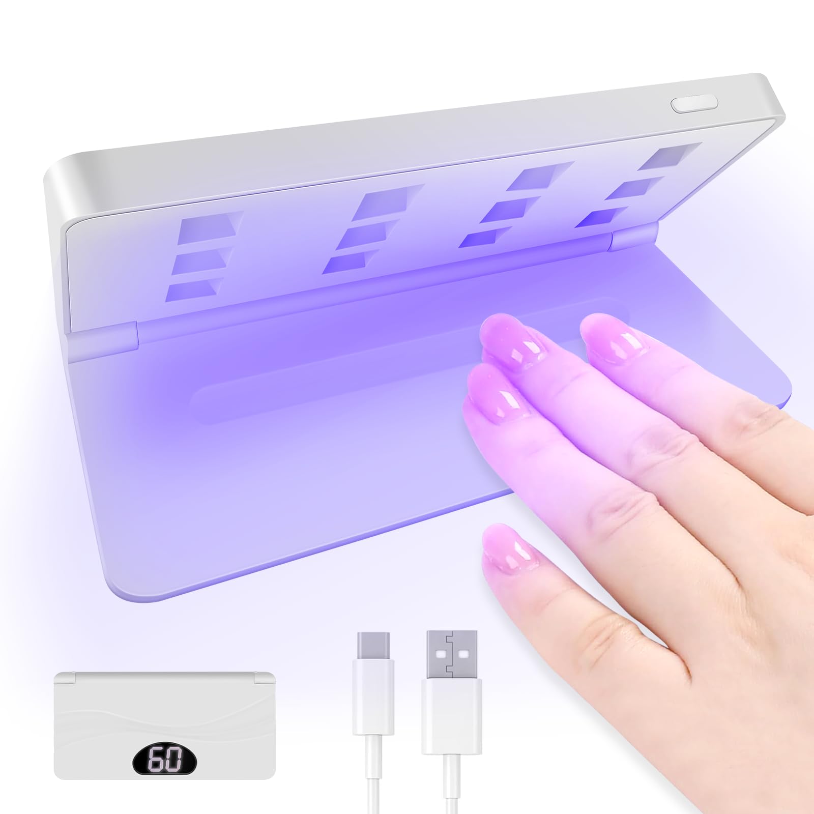 

Новейшая УФ-лампа для ногтей NUYOLEITY LED UV Nail Lamp 48 Вт с питанием от USB, складная, 12 светодиодов, мини-лампа для ногтей, смоляная лампа с 2-ступенчатым таймером, временное отверждение белый