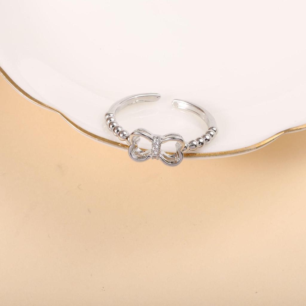 Copper-Plated 18k Gold Butterfly Knot Ring with Micro-Paved Diamonds, Fresh Imitation Wedding Jewelry