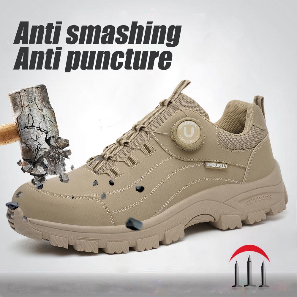 Men's Steel-Toed Safety Shoes With Anti-Crush, Anti-Puncture And Anti-Slip Soles, Fashionable Button Industrial Work Shoes
