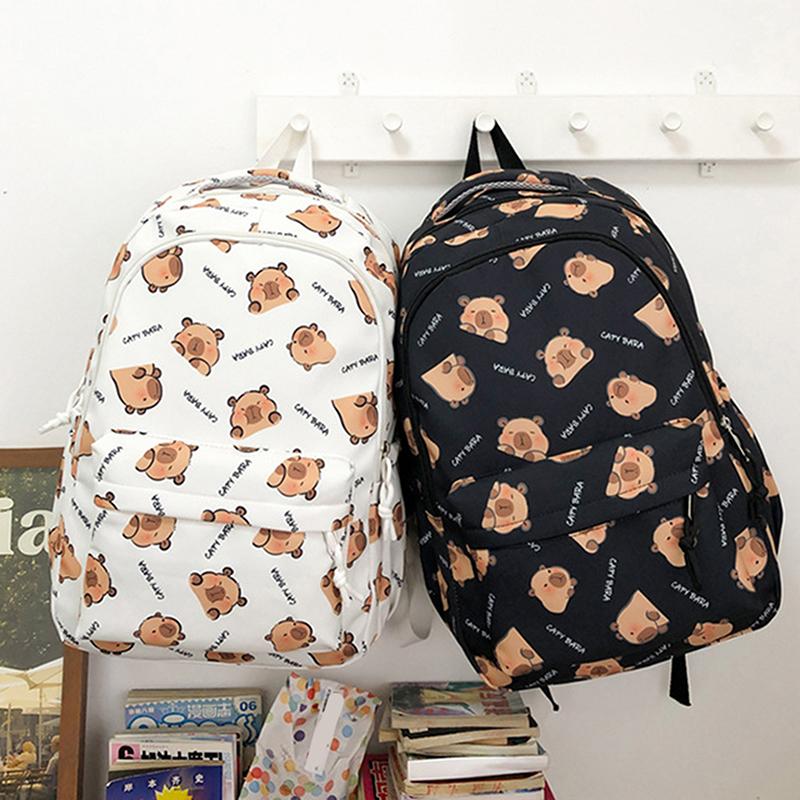 Large Capacity Lightweight Backpack Cartoon Capybara School Bag Student Schoolbag Adjustable Straps Backpack Gifts