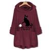 Women Fleece Embroidery Cat Ear Plus Size Hoodie Pocket Top Sweater Blouse