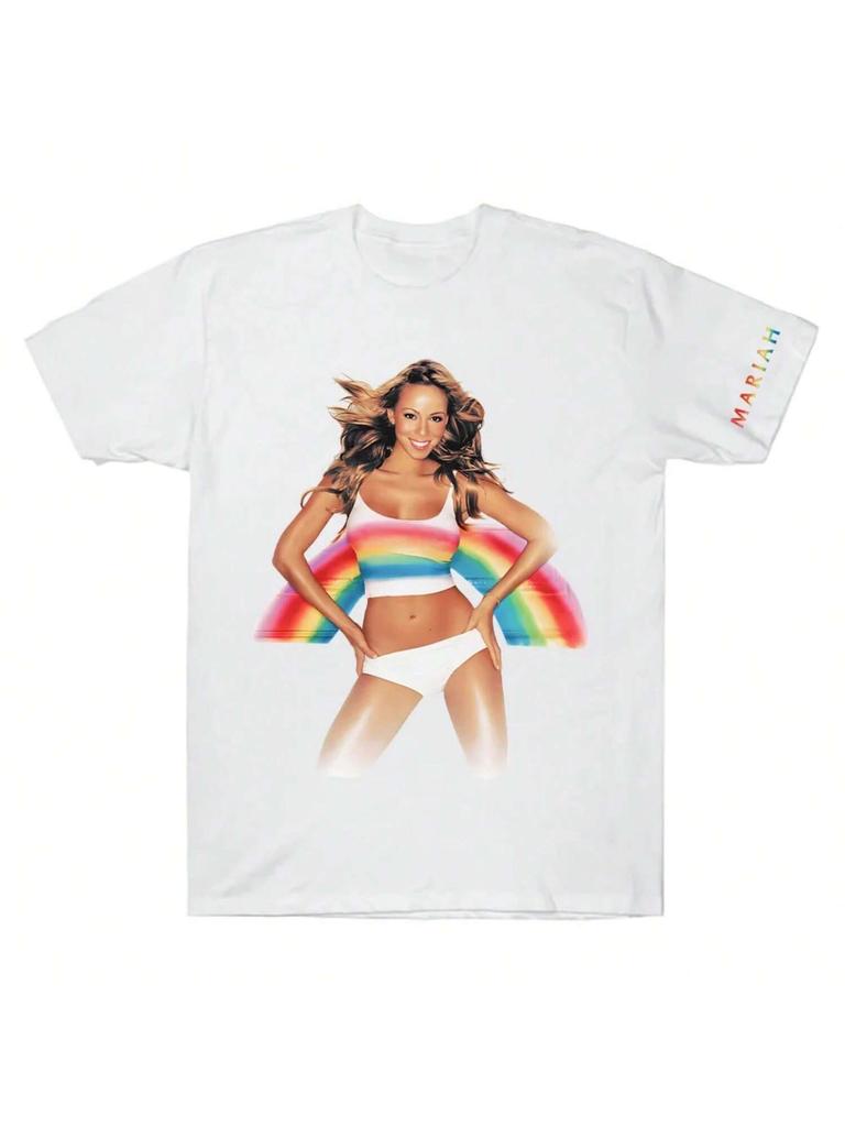 Mariah Carey Merch Duhové tričko pro muže ženy Kreativní bavlněná trička Kulatý výstřih Krátký rukáv Tričko Potištěné Vysoce kvalitní topy