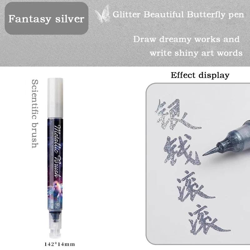 

8Colors Metallic Markers Pens Dual Bling Shiny Brush Pen Press Type For Paper Glass Rock Painting DIY Scrapbook Album stationery