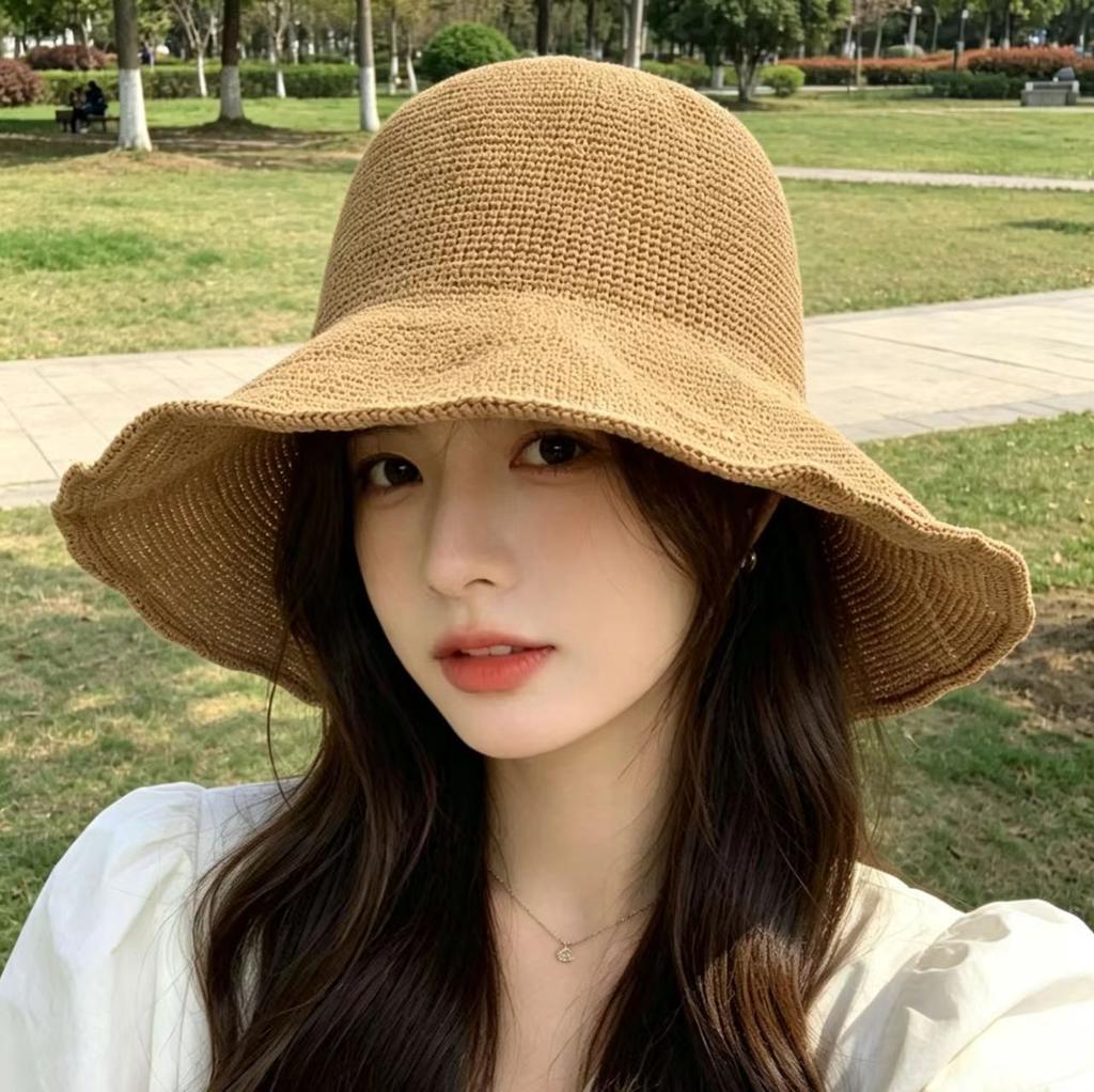Ultra-fine Woven Handmade Grass Woven Bucket Hat Women's Travel Big Eaves Fake Sunscreen Visor Summer Lafite Straw Hat
