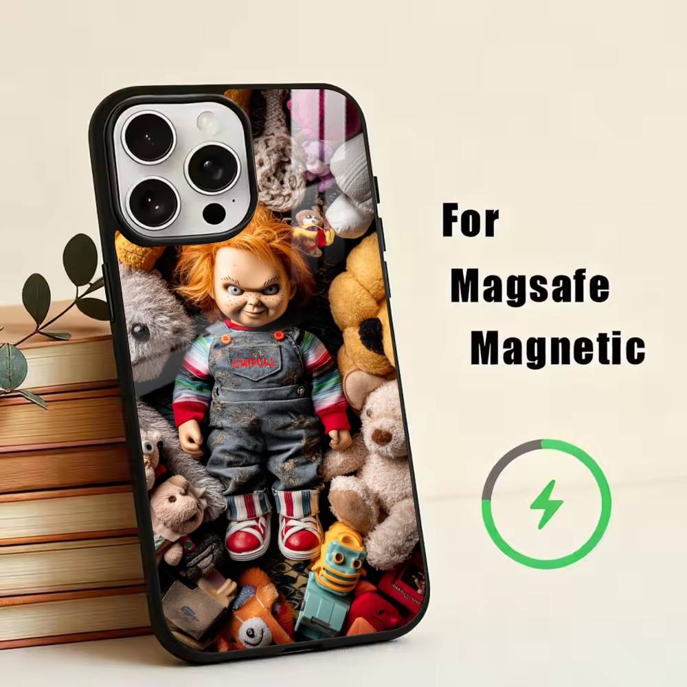 

Chucky Scary Doll Phone Case For iPhone17,16,15,14,13,12,11 Plus,Pro Magnetic For Magsafe Wireless Charging iPhone15Plus